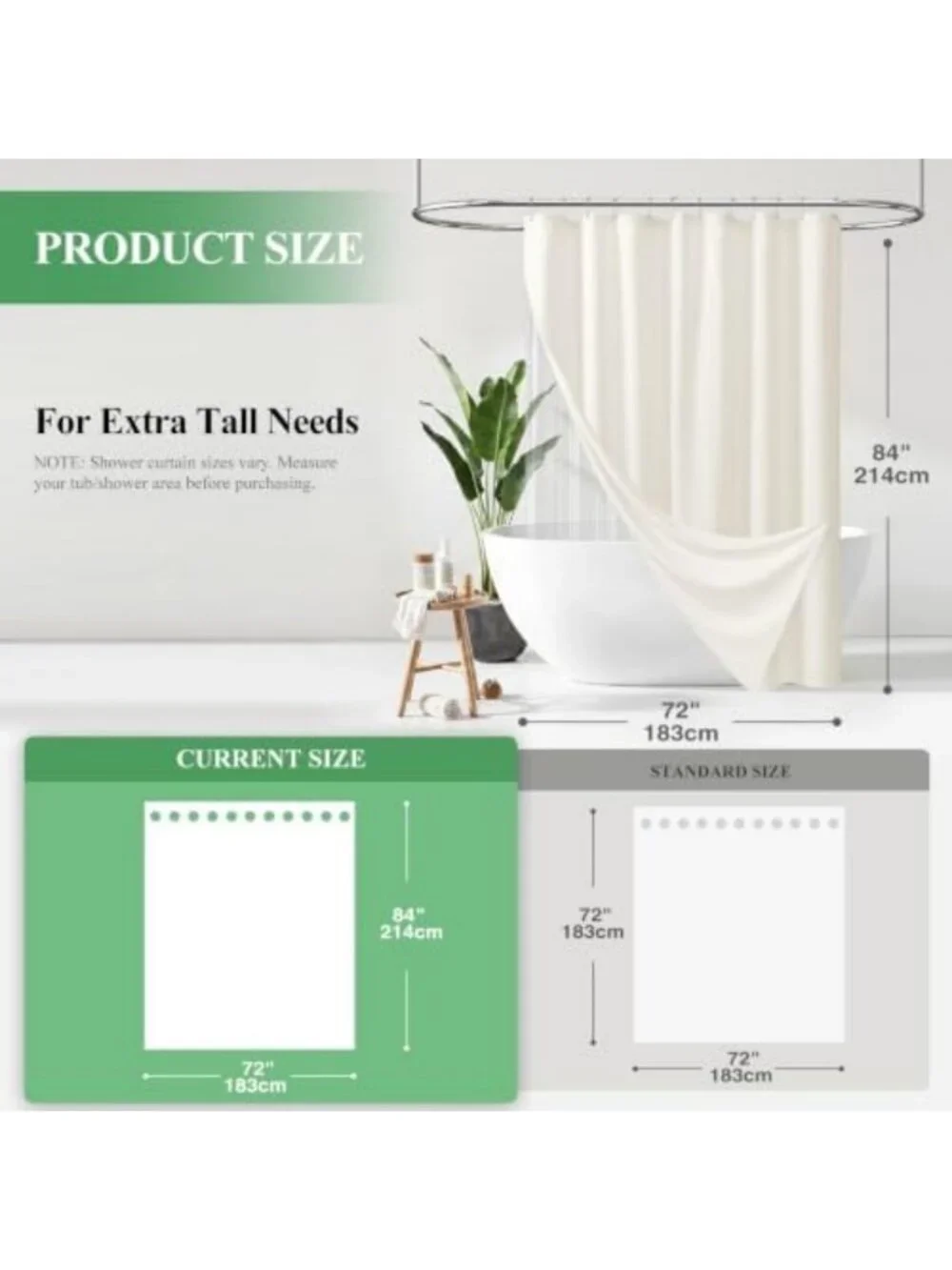 Extra Long Cream Waffle Shower Curtain Set with Liner 72x84 - Stylish Bathroom